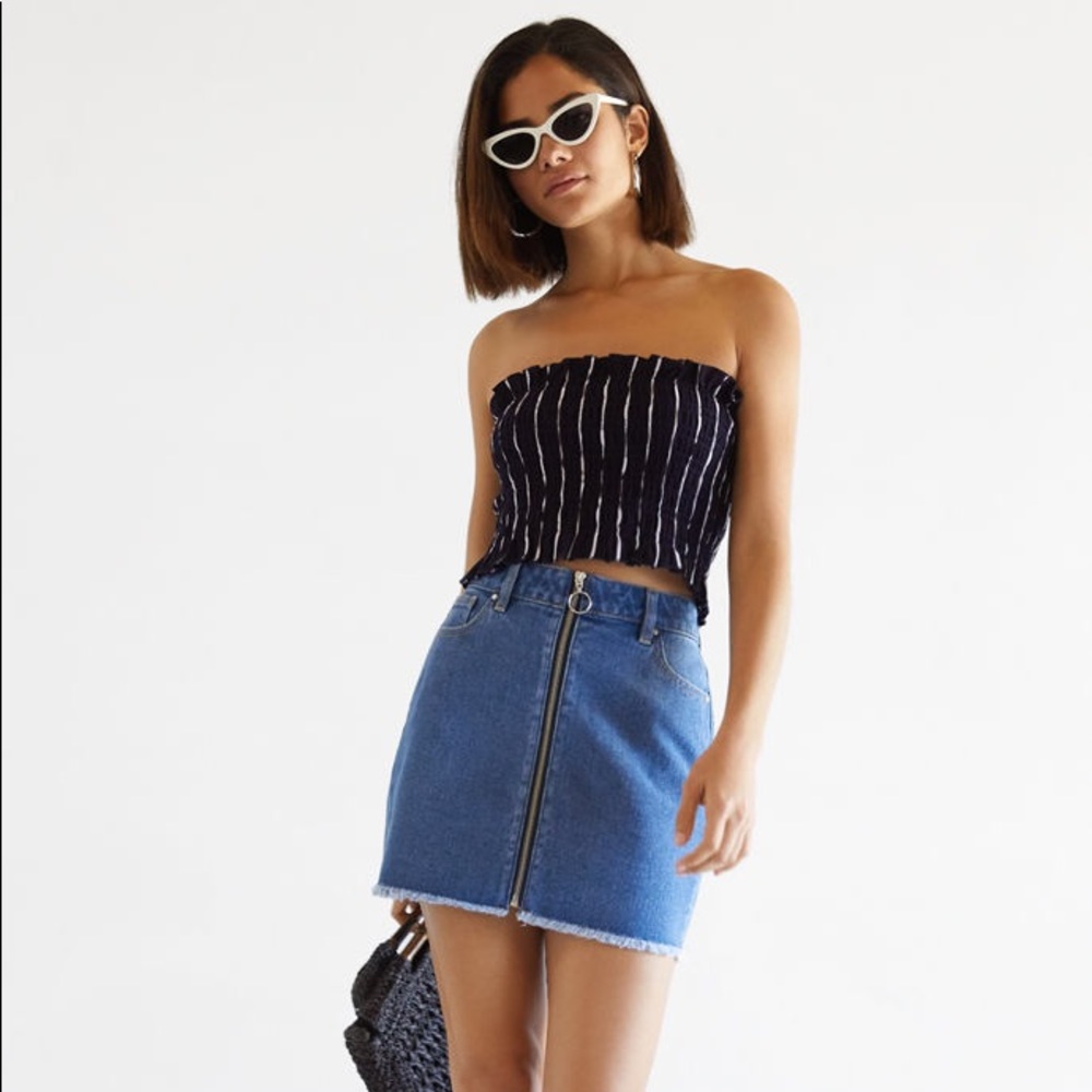 Denim zip up o ring skirt